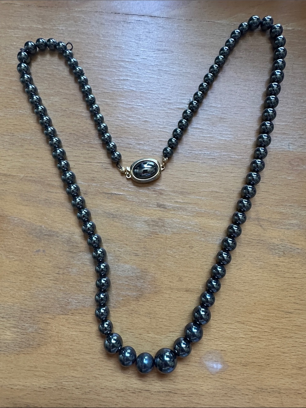 Vintage Hematite Graduated Bead Necklace with clasp